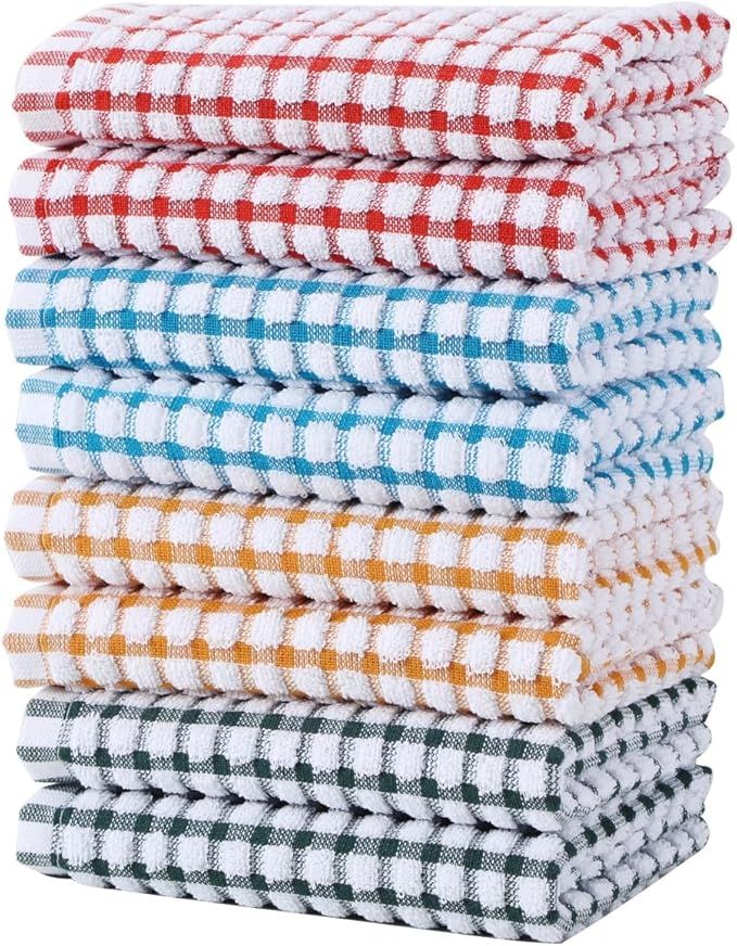 Oeleky Cotton Kitchen Towels 8 Pack, 15x26 Checkered Dish Towels by OELEKY