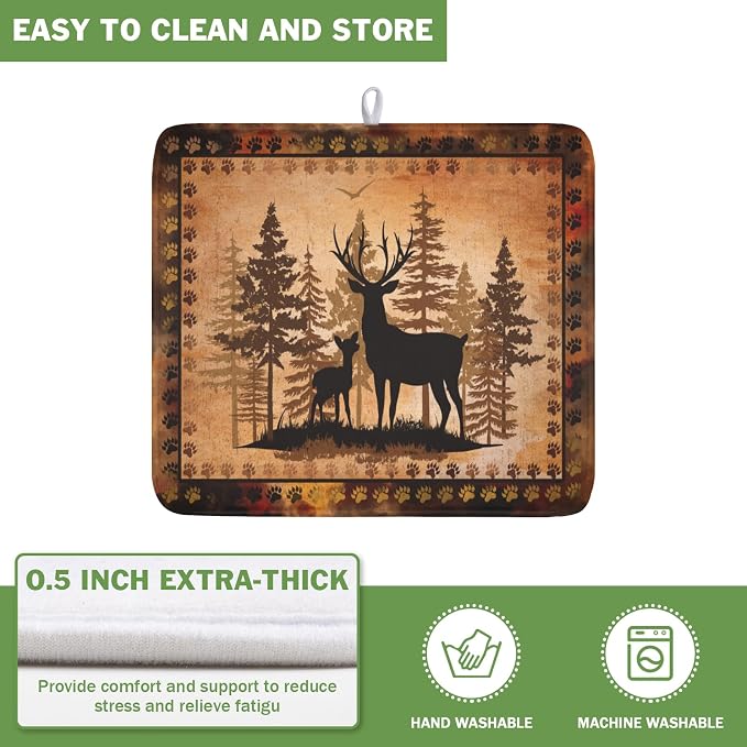 Giwawa Forest Deer Dish Drying Mat Wildlife Animal Dishes Pad 16"x18" - Image 5