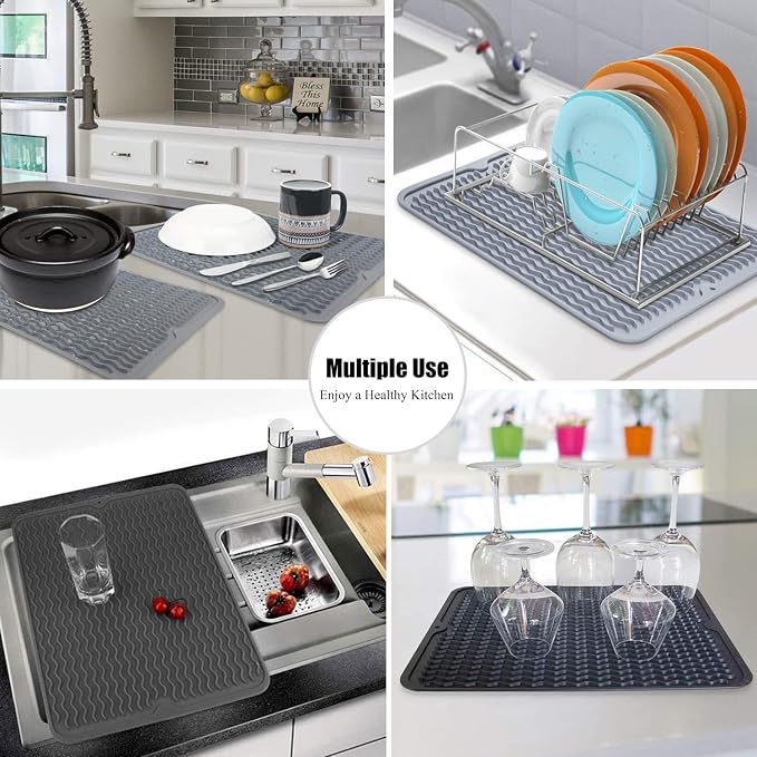 Silicone Dish Drying Mat, Non-Slip Easy Clean Sink Mat, Translucent, Large - Image 7