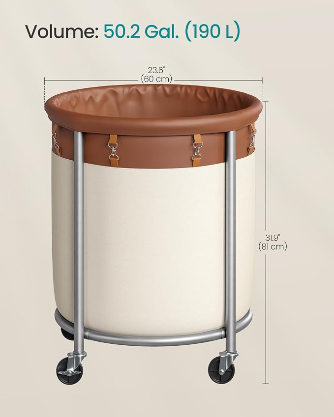 SONGMICS Laundry Basket with Wheels, 190 L, Steel Frame, Removable Bag - Image 5