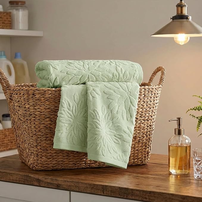Artoid Mode 1 Pc Light Green 3D Dahlia Floral Jacquard Hand Towels - Image 5