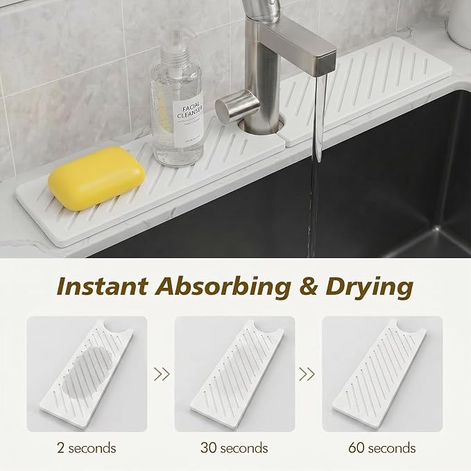 Stone Faucet Mat for Kitchen Sink, Sink Splash Guard Absorbent Drying Mat | - Image 5