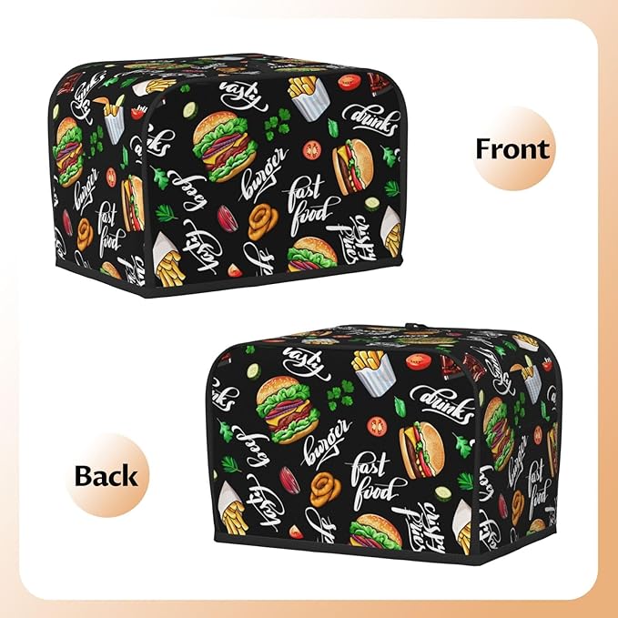 Funny Hamburger Fast Food 2 Slice Toaster Cover, Waterproof Toaster Dust Cover Bread Maker Protective For Small Kitchen Appliance Dining Room Home Table Decor Gifts