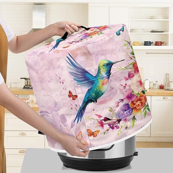 Flashideas Hummingbird Butterfly Pressure Cooker Cover for Women Dust-proof Cover for Rice Cooker Air Fryer Kitchen Appliance Covers with Top Handle and Pocket Home Kitchen Decor Gifts for Friends