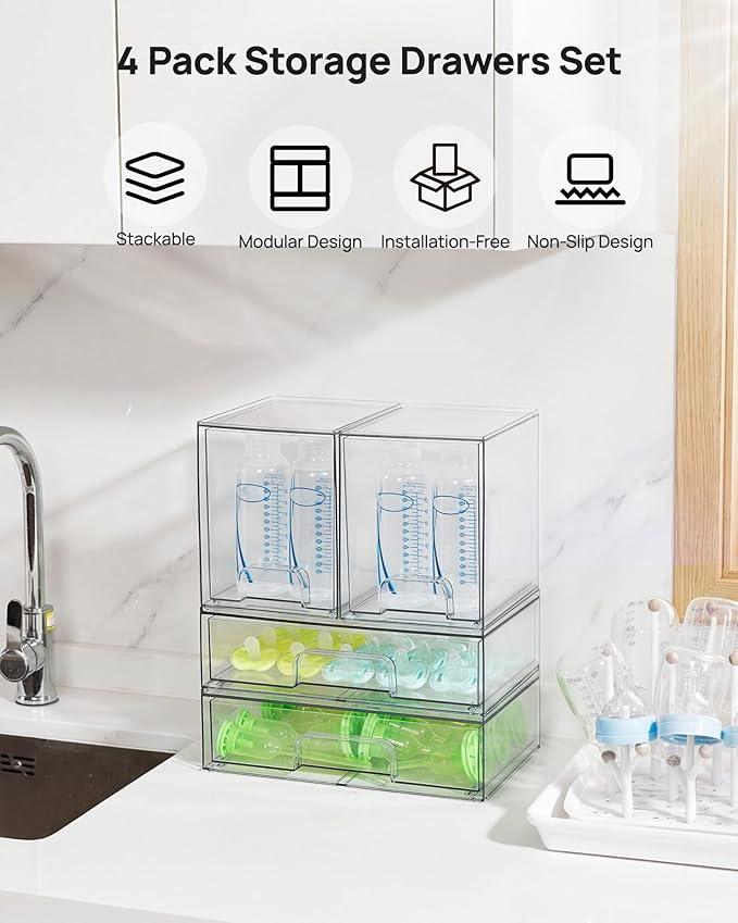Vtopmart Clear Stackable Storage Drawers Set of 8, Plastic Organizer Bins | - Image 3