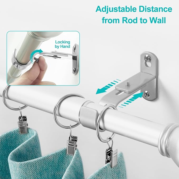Adjustable Curtain Rod Brackets, Metal Window Drapery Rod Hanger Holders Hooks - Image 4