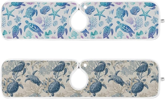 Line Art Turtles Starfish Coral Sink Mat by Tatenale