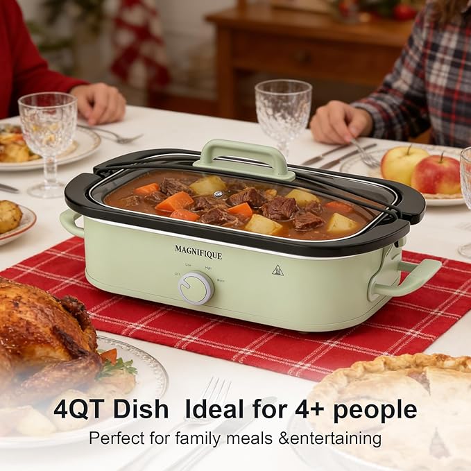 4-Quart Slow Cooker with Casserole Manual Warm Setting - Perfect Kitchen Small Appliance for Family Dinners, Dishwasher Safe Crock, Sage