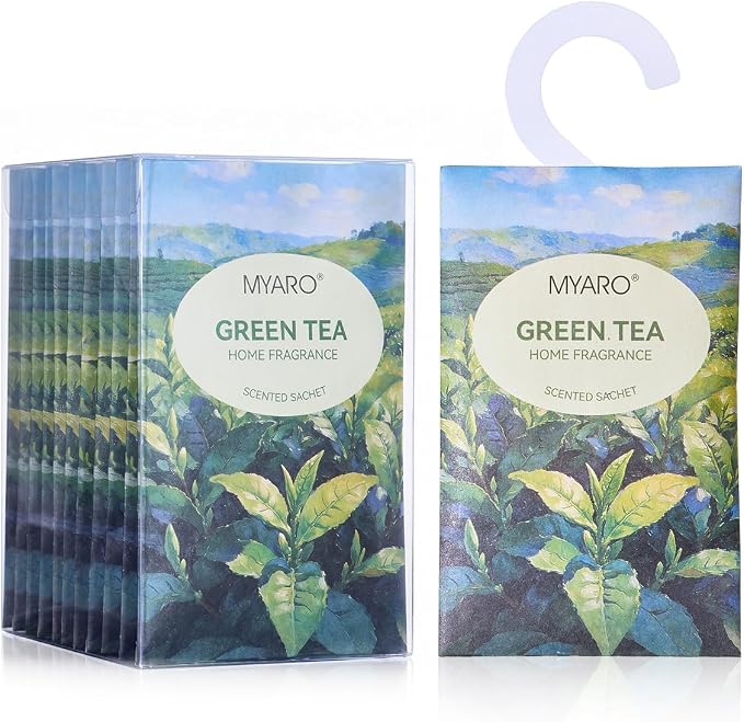 MYARO 12Pcs Green Tea Sachets Hanging Car Air Freshener, Closet Deodorizer - Image 7