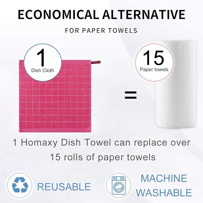 Homaxy 100% Cotton Terry Kitchen Towels, 12 Pack, Rose Red - Image 6
