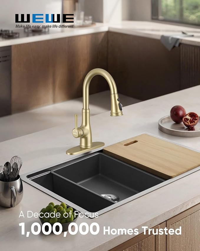 WEWE Brushed Gold Kitchen Faucet - Image 9