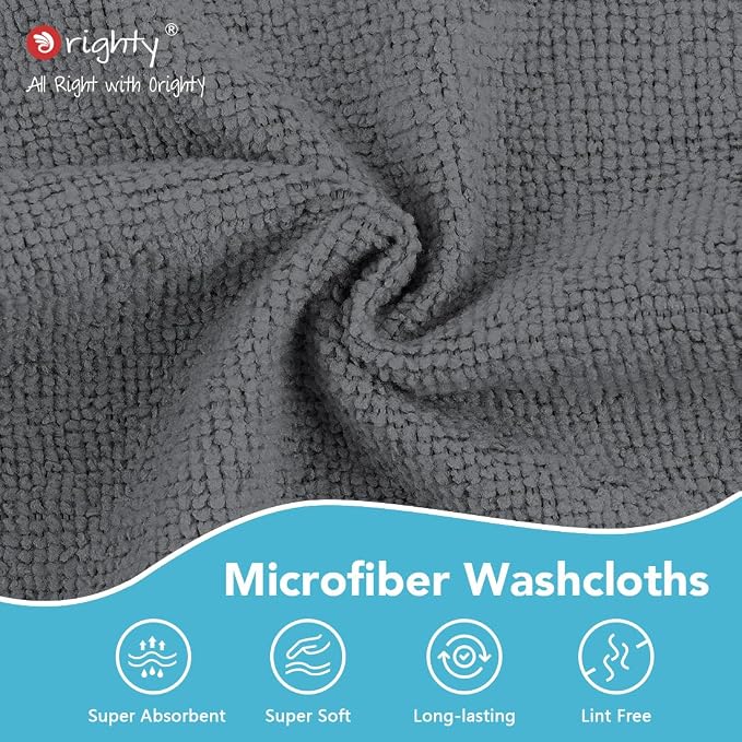 Orighty Washcloths, 5 Pack Microfiber Face Towels, 12x12 Inch Grey - Image 4
