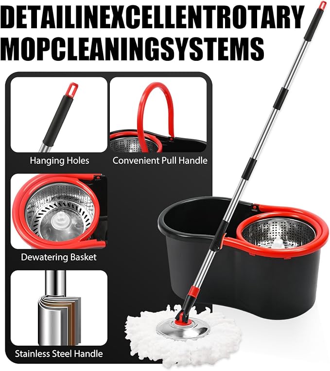 Spin Mop and Bucket with Wringer Set, 360° Mop and Bucket System with 3 - Image 4