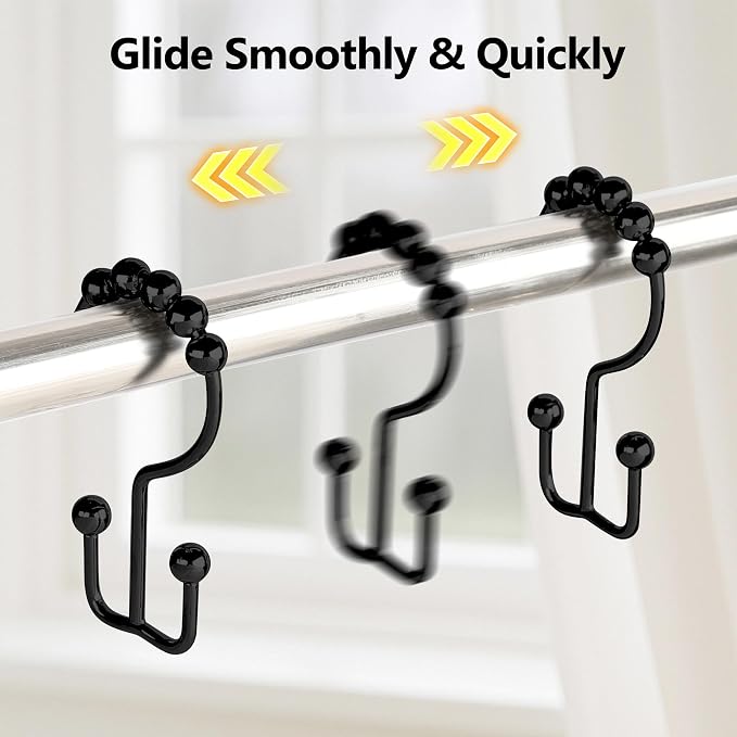 Resze 12 Pcs Shower Curtain Hooks, Metal Double Shower Curtain Rings - Image 8