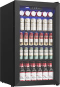 Beverage Refrigerator Cooler, 126 Can Mini Fridge with Glass Door for Wine, Soda Beer, Beverage Cooler for Home, Bar, Office with Adjustable Removable Shelves, Black