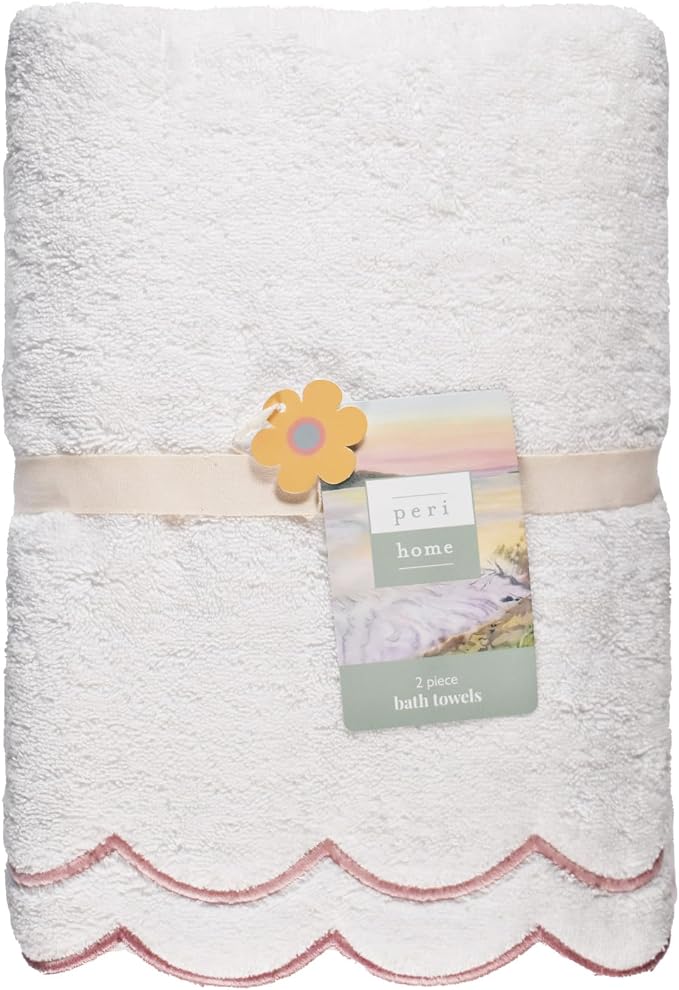 Peri Home 2 Piece Cotton Bath Towel Set, Embroidered, Blush Scallop - Image 8