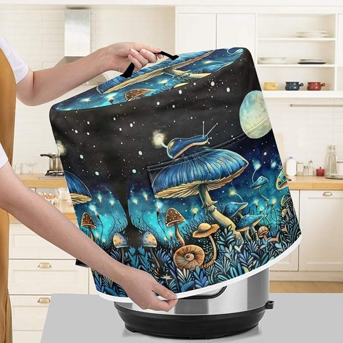 Blue Mushroom Pressure Cooker Cover for Women Insulated Rice Cooker Cover with Easy to Clean Lining Stain Resistant Dust Cover with Pockets for Instant Pot 6 Quart Appliance Cover