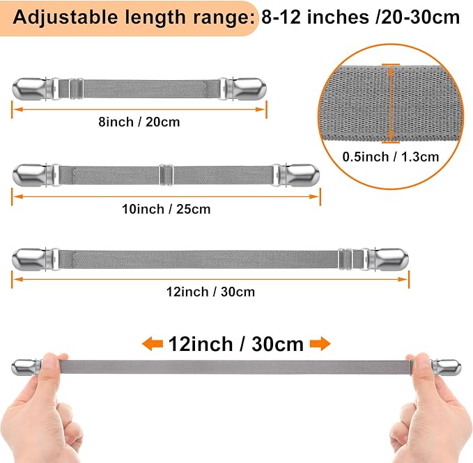 Boao 12 Pcs Bedsheet Strap Elastic Clip, 8-12 Inch Length | Sturdy Metal Clips - Image 2