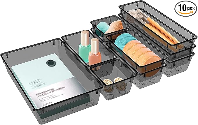 10 PCS Drawer Organizer Set, 5 Size Bathroom and kitchen organizer Trays | by StorMiracle