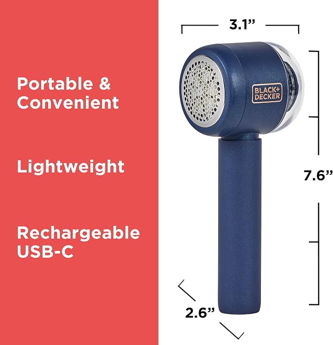 BLACK+DECKER Rechargeable USB-C Fabric & Garment Shaver – Large Capacity Lint - Image 4