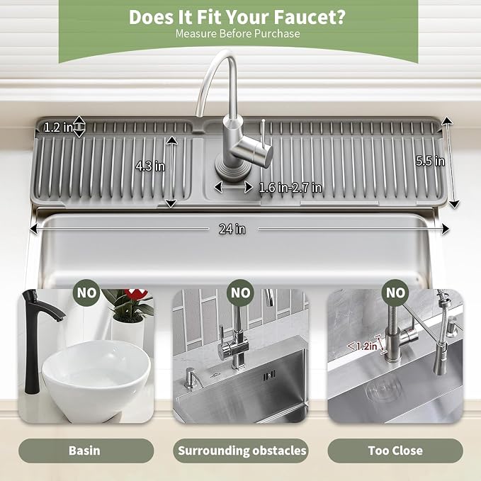 24 Inch Longer Silicone Faucet Mat, 7°Slope Fast Self-draining | Faucet Mat - Image 5