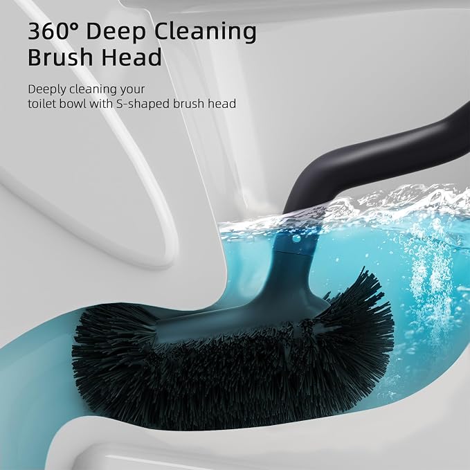 HAMITOR Toilet Bowl Brush Holder Set: Bathroom Deep Cleaning Scrubber | Under - Image 2