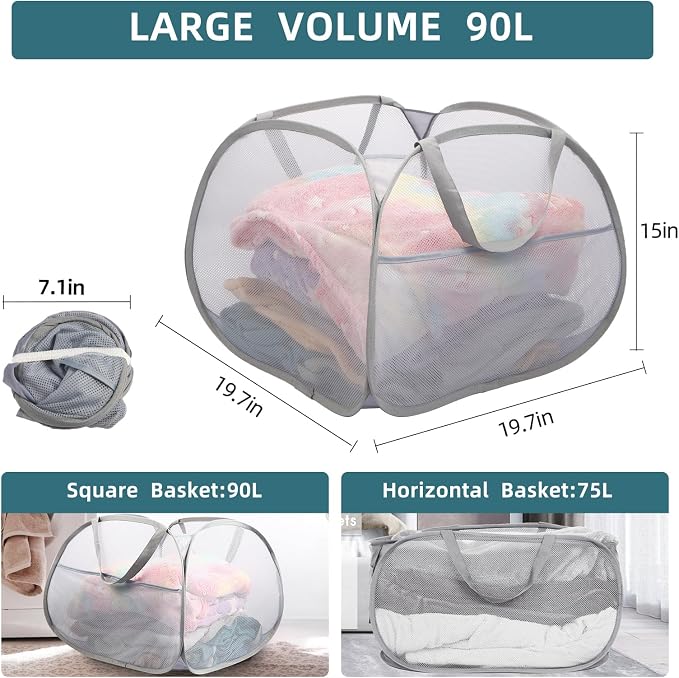 2 Pack Collapsible Laundry Baskets, 90L Large Foldable Laundry Basket, Durable - Image 4