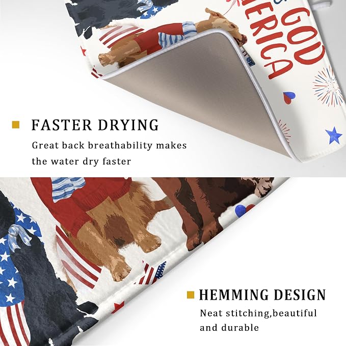 Giwawa 4th of July Patriotic Dogs Dish Drying Mat American Independence Day - Image 3