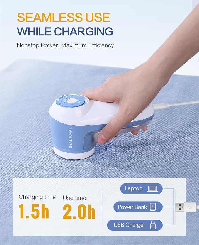 BEAUTURAL Fabric Shaver and Lint Remover, Rechargeable Sweater Defuzzer | - Image 4