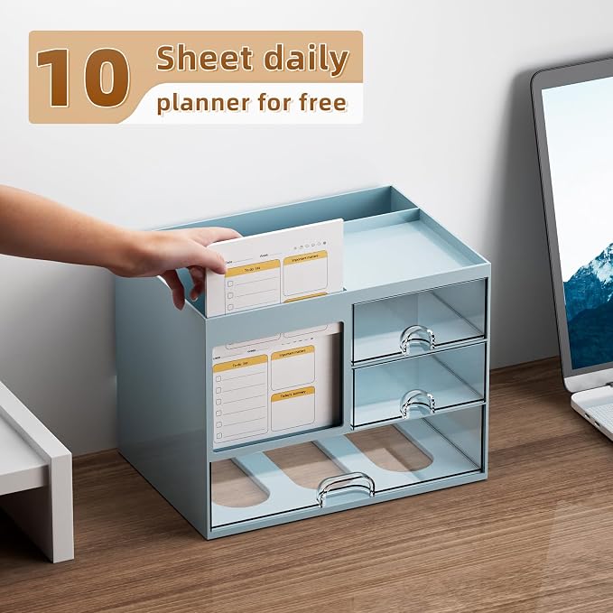 Marbrasse Desk Organizer with 3 Drawer, Desktop Organizer Storage - Image 3