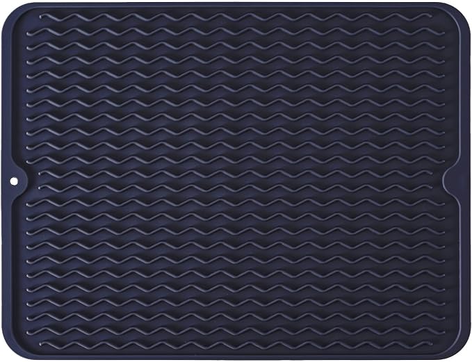 Silicone Dish Drying Mat, Non-Slip Easy Clean Sink Mat, Dark Blue, Large by MODENGKONGJIAN