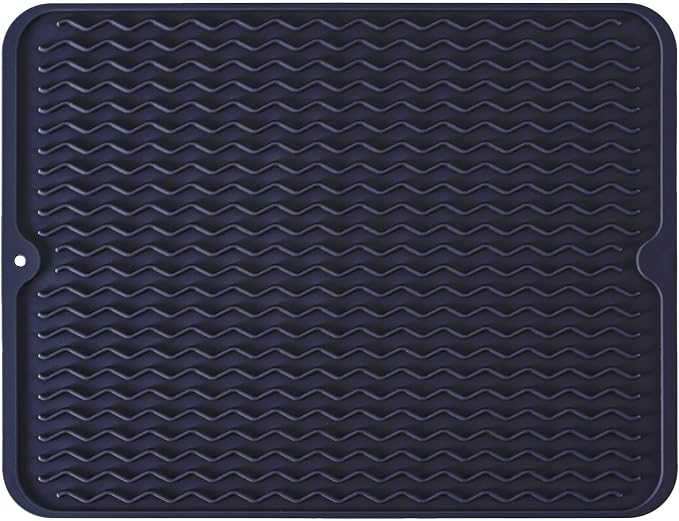 Silicone Dish Drying Mat, Non-Slip Easy Clean Sink Mat, Dark Blue, Large by MODENGKONGJIAN