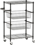 4-Tier Rolling Storage Cart with Adjustable Shelves & Baskets, Metal Utility Cart with 110lbs Capacity, Tool-Free Assembly for Kitchen, Bathroom, Living Room, Office, Black