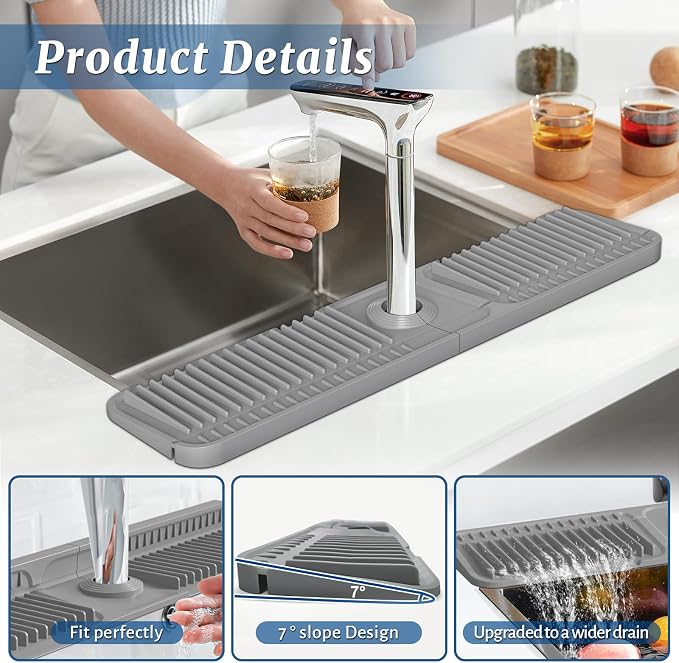 PoYang 24 Inch Faucet Mat for Kitchen Sink Splash Guard, Snap Button Holds It - Image 8