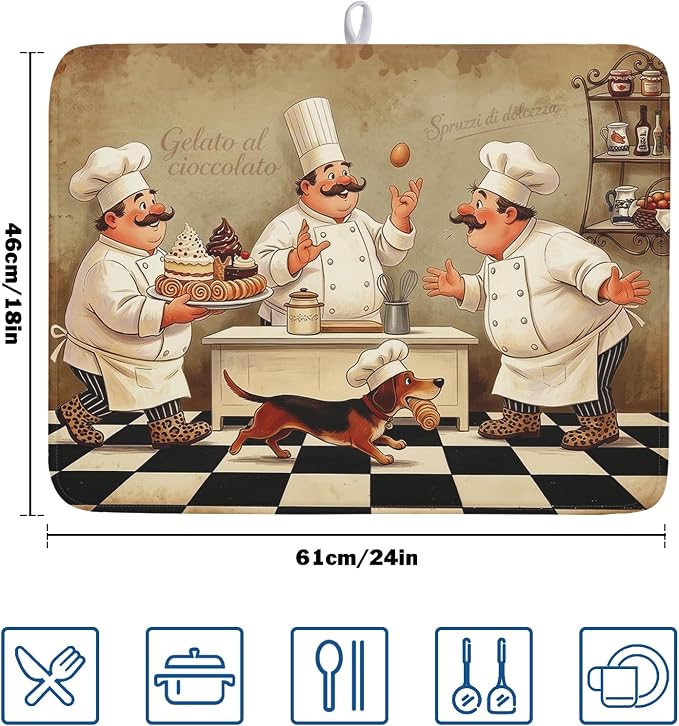 Fat Chef Dish Drying Mat For Kitchen Counter 18x24 Inch Microfiber Absorbent - Image 2