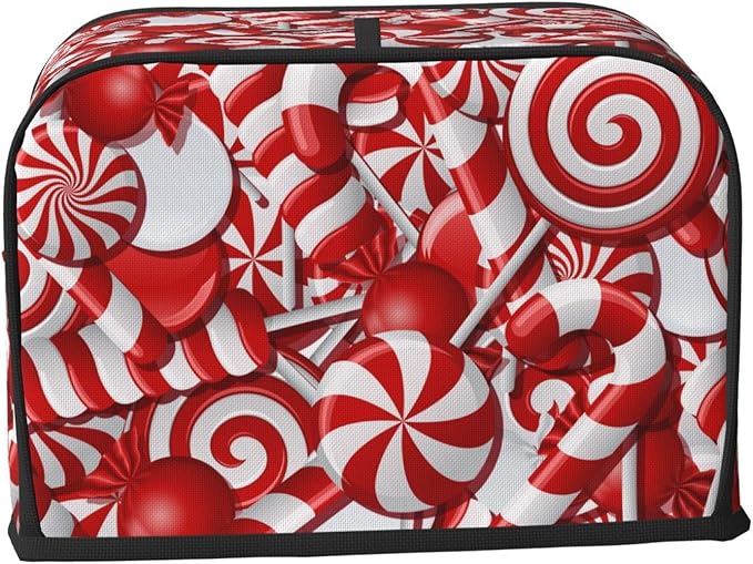 Red And White Christmas Candy Canes 2 Slice Toaster Cover, Waterproof Toaster Dust Cover Bread Maker Protective For Small Kitchen Appliance Dining Room Home Table Decor Gifts