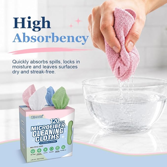 UNIMADE Microfiber Cleaning Cloth, 120 Pack Microfiber Towels - Image 2