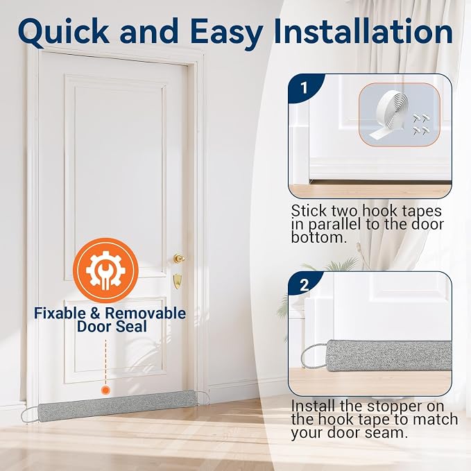 Door Draft Stopper, Heavy Under Door Draft Blocker, Light Grey | 36’’ Weighted - Image 5