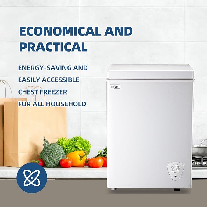Chest Freezer 3.5 Cu.Ft Small Deep Freezer Top Door Mini Freezer with Removable Basket, Low Noise, 7 Adjustable Temperature and Energy Saving Perfect for Home Garage Basement Dorm or Apartment White