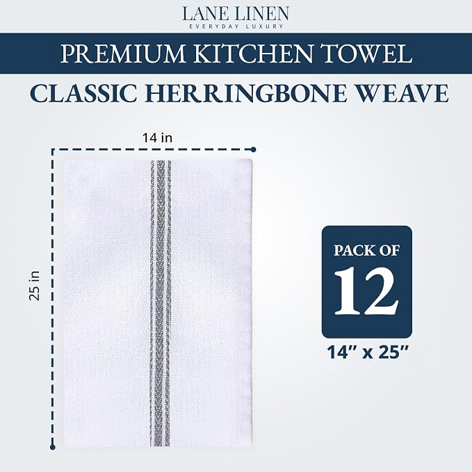 LANE LINEN Dish Towels for Drying Dishes 100% Cotton Absorbent 12 Pack - Image 2