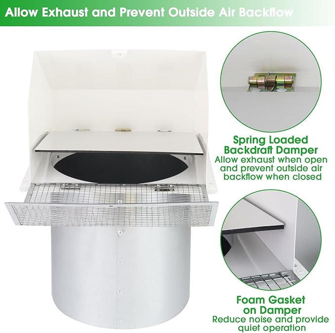 7Inch Hooded Wall Vent with Screen and Damper,Galvanized Steel Exhaust Vent Cover Cap Outside,Wall Vent Cover Exterior Outdoor Vent Hood for Kitchen Range Hood Laundry Dryer Bathroom Fan Duct Air Vent
