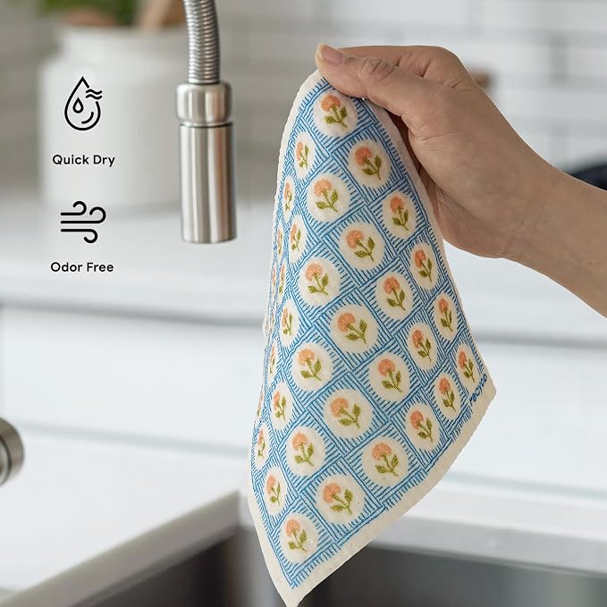 RECYCO Swedish Dishcloths for Kitchen | 6 Packs Bloom Tiles Washable Dish Rags - Image 6