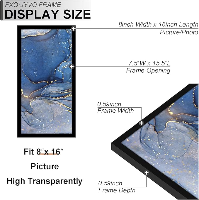 8x16 Picture Frame, Black Frame for 8 x 16 Inch Picture Poster Photo, Light Weight and High Transparent 8 by 16 Frame for Wall - 1 Pack/Black/8"x16"
