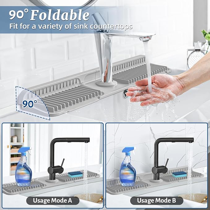 PoYang 24 Inch Faucet Mat for Kitchen Sink Splash Guard, Light Grey | Sink - Image 2