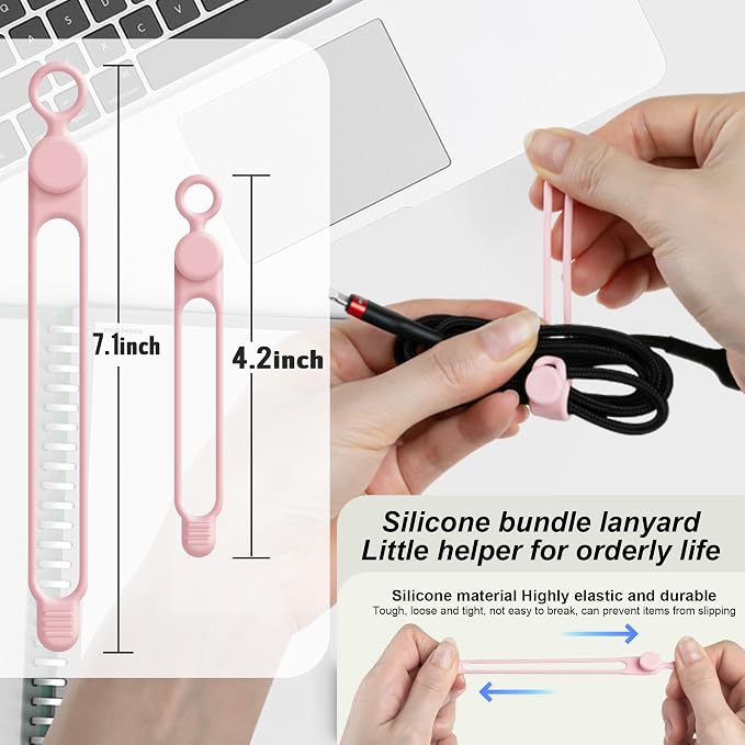 Silicone Cable Ties, Cord Organizer Cable Management, 2Sizes-Pink | Reusable - Image 2