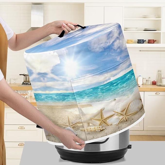 Pressure Cooker Cover for 6 Quart Air Fryer Accessories, Stain Resistant Washable Electric Appliance Cover with Pockets for Coastal Decor, Beach Starfish Conch