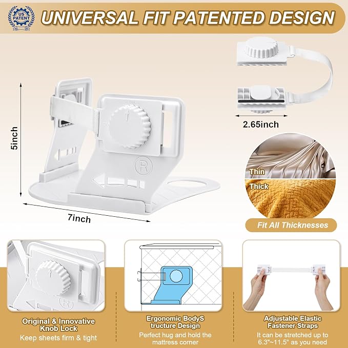 Lock Bed Sheet Holders for Corners, US Patented Sheet Straps - Image 3