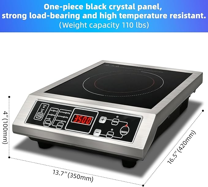 Induction Cooker,3500W High Power Commercial Induction Cooker, 9.5-Inch Enlarged Double-Layer Heating Plate, 8-Speed Power Adjustment, Brushed Stainless Steel Process, Waterproof, Leak-Proof