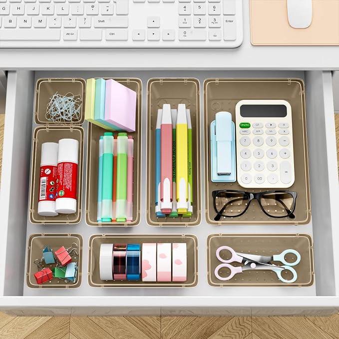 12 PCS Drawer Organizer Set, Makeup Organizers, Champagne | 4 Sizes, Desk - Image 6