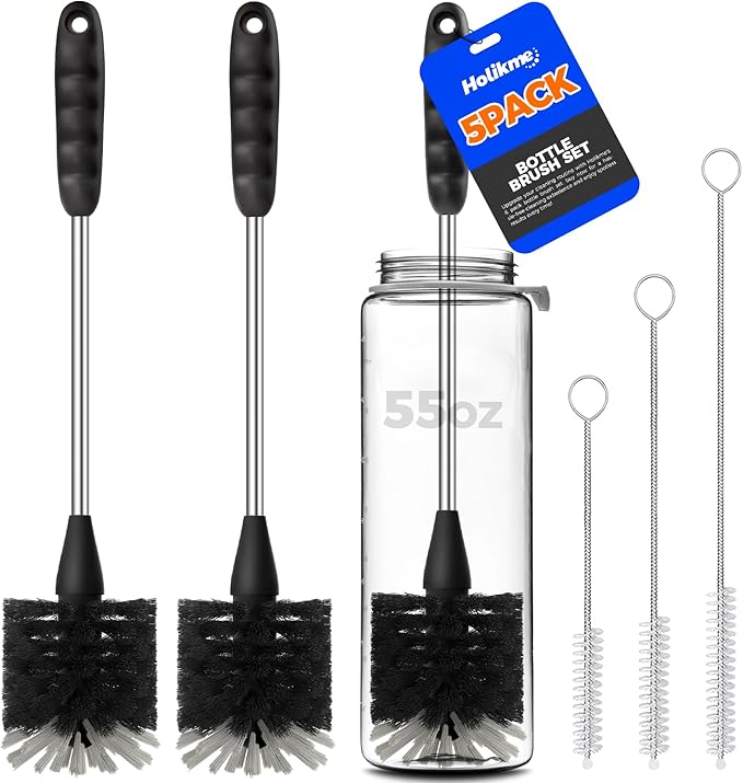 Holikme 5 Pack Bottle Brush 14" Stainless Steel Straw Cleaner Brush, 3 Straw by Holikme